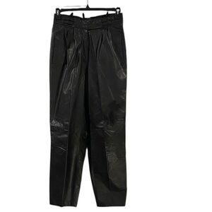 Vintage Arlando Women’s Black Leather High-Rise Pleated Leather Pants Size 12